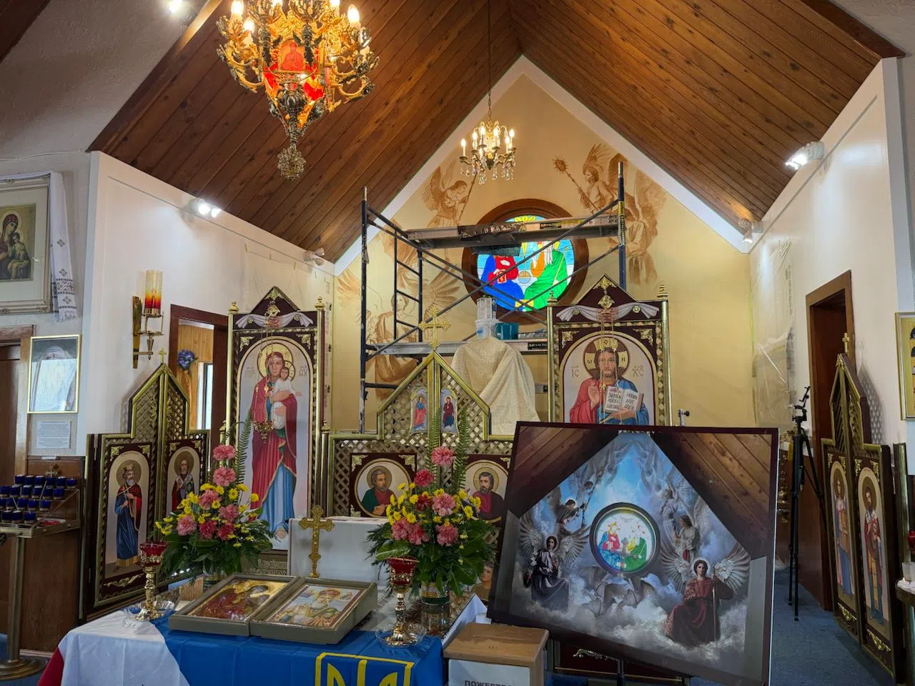 The interior of St. Michael’s Church during a service.