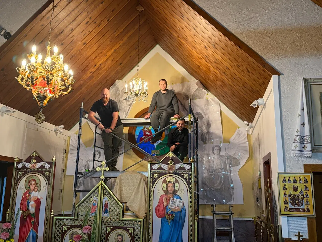 Installing the canvas for iconography.